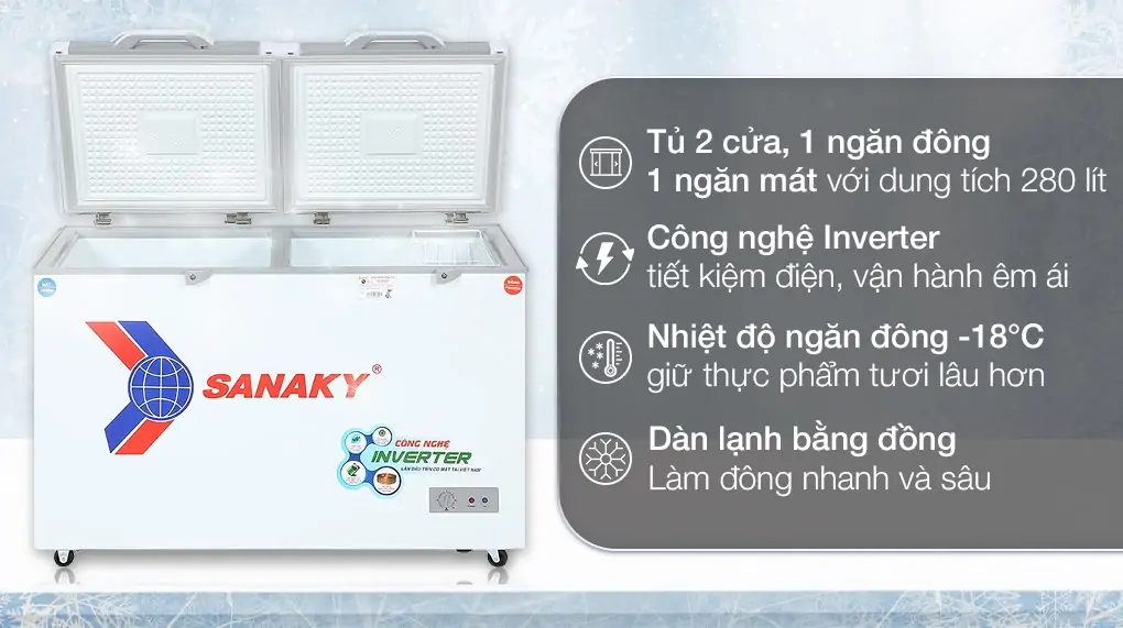 Tủ Đông Mát Sanaky Inverter 280 Lít VH-4099W4K