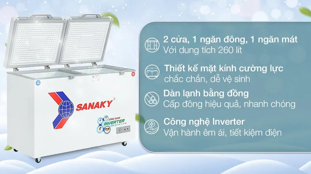Tủ Đông Mát Sanaky Inverter 260 Lít VH-3699W4K