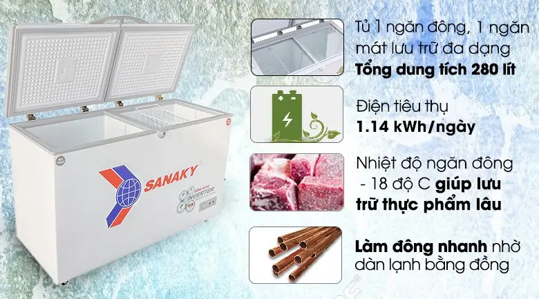 Tủ Đông Mát Sanaky Inverter 280 Lít VH-4099W3