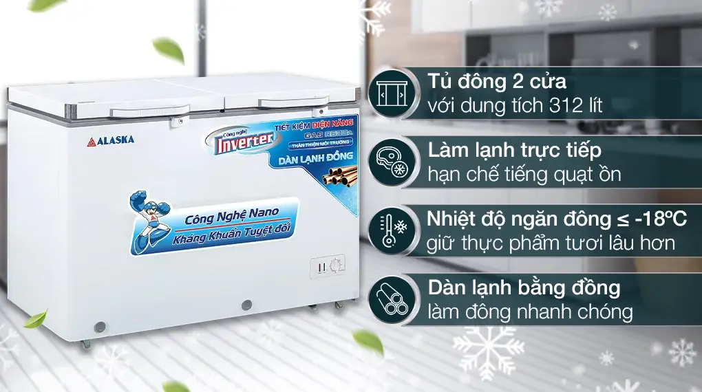 Tủ Đông Mát Alaska Inverter 312 Lít BCD-5068CI