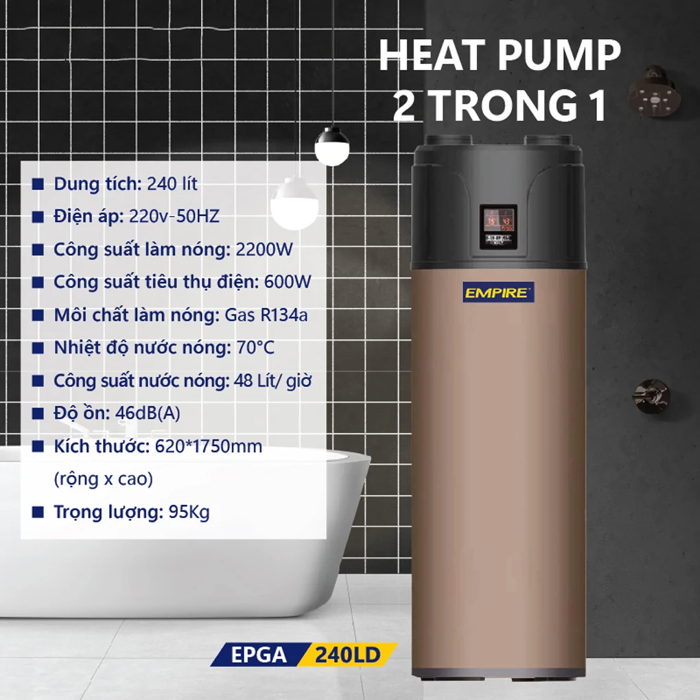 Máy Nước Nóng Heat Pump Empire 2 Trong 1 EPGA-240LD 240 Lít