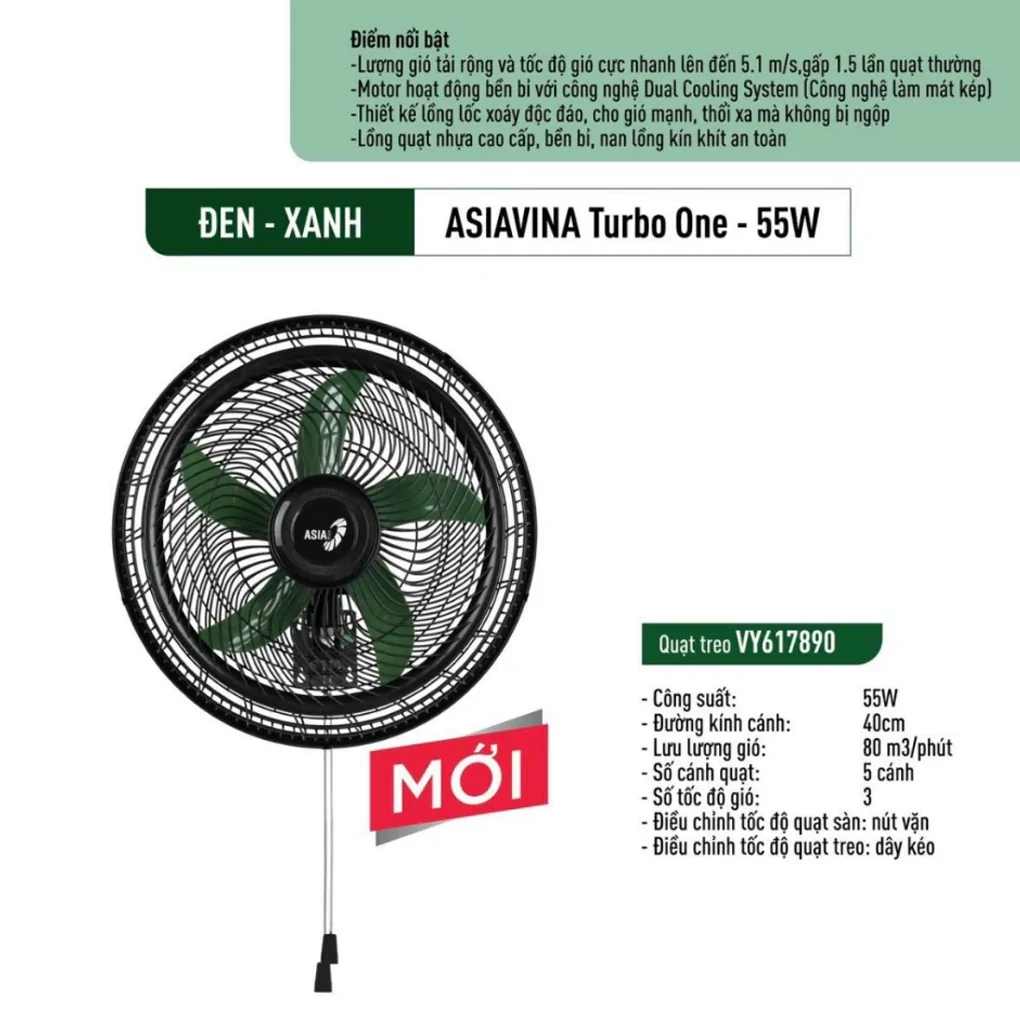 Quạt Treo AsiaVina Turbo One VY617890 - Đen