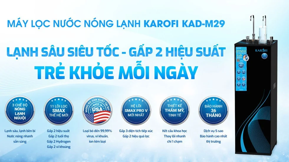 Máy Lọc Nước Nóng Nguội Lạnh Karofi KAD-M29 11 Lõi