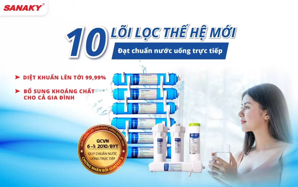 Máy Lọc Nước Nóng Lạnh Nguội Inverter Sanaky VH-6210VD3 10 Lõi