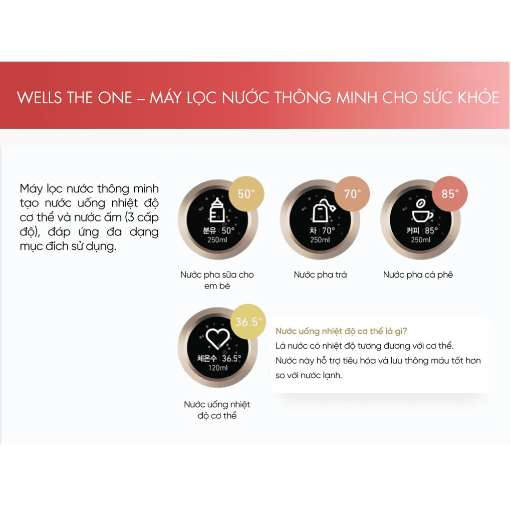 Máy Lọc Nước Nóng Lạnh Wells The One White - Xuất Xứ Hàn Quốc