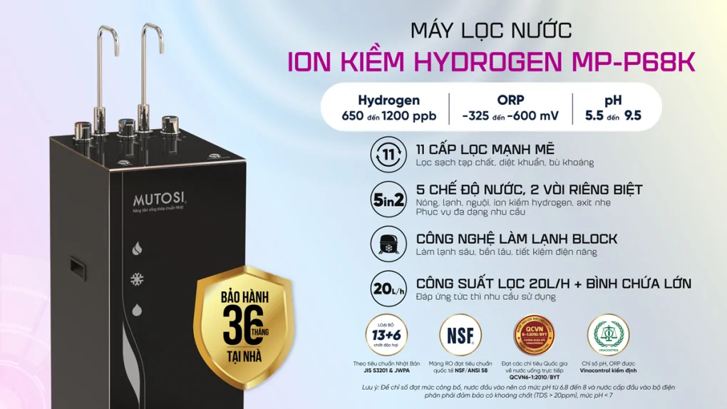 Máy Lọc Nước Ion Kiềm Hydrogen Mutosi 10 Lõi MP-P68K