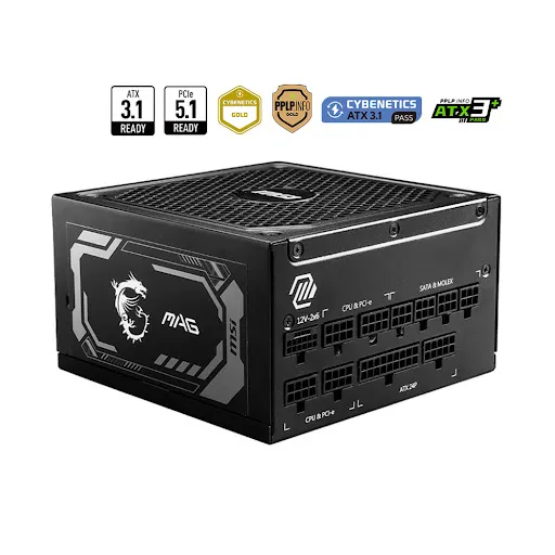 Nguồn máy tính Msi MAG A1250GL PCIE5 - 1250W - 80 Plus Gold - Full Modular