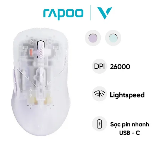 Chuột gaming trong suốt 2 chế độ có dây/không dây Rapoo VT9Air