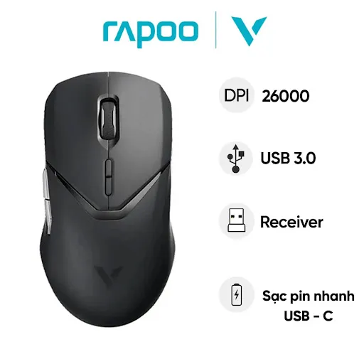 Chuột gaming 2 chế độ có dây/không dây Rapoo VT9Pro màu đen