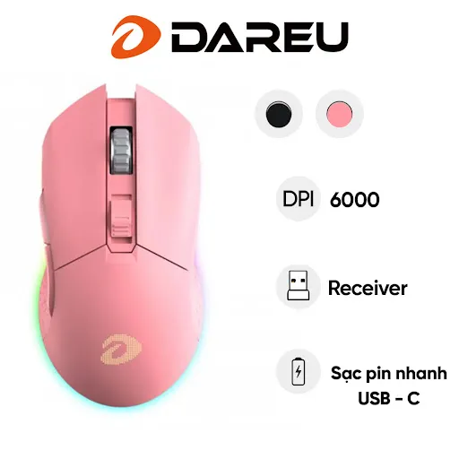 Chuột gaming wireless DareU EM901 (Hồng)