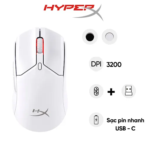 Chuột gaming không dây HYPERX PULSEFIRE HASTE II WIRELESS - Trắng (6N0A9AA)