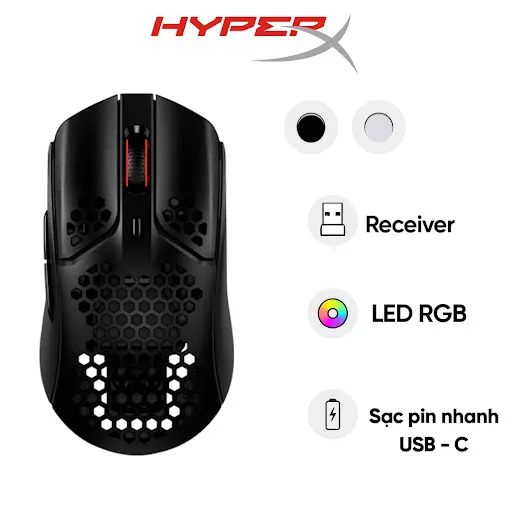 Chuột không dây HyperX Pulsefire Haste Wireless (Đen) (4P5D7AA)