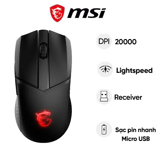 Chuột gaming không dây MSI Clutch GM41 Lightweight (Đen)