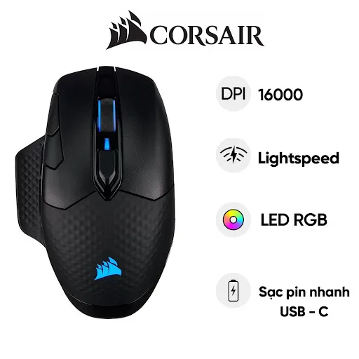 Chuột gaming không dây CORSAIR Corsair Dark Core RGB - CH-9315011-AP (Đen)
