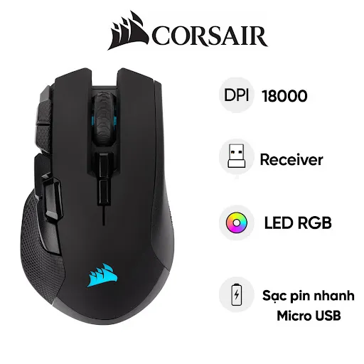 Chuột gaming CORSAIR IRONCLAW Wireless - CH-9307011-NA (Đen)