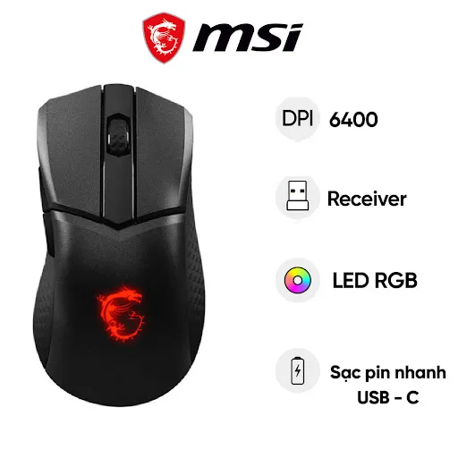 Chuột gaming không dây MSI Clutch GM31 Lightweight (màu đen) (S12-4300980-CLA)